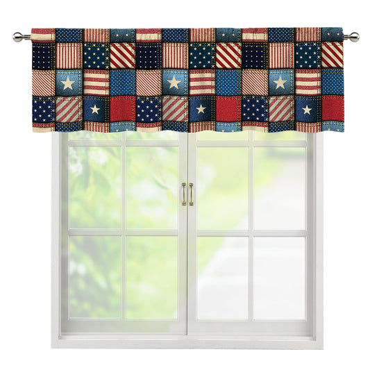 USA Denim Patchwork Pattern Print Window Valance