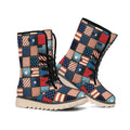 USA Denim Patchwork Pattern Print Winter Boots