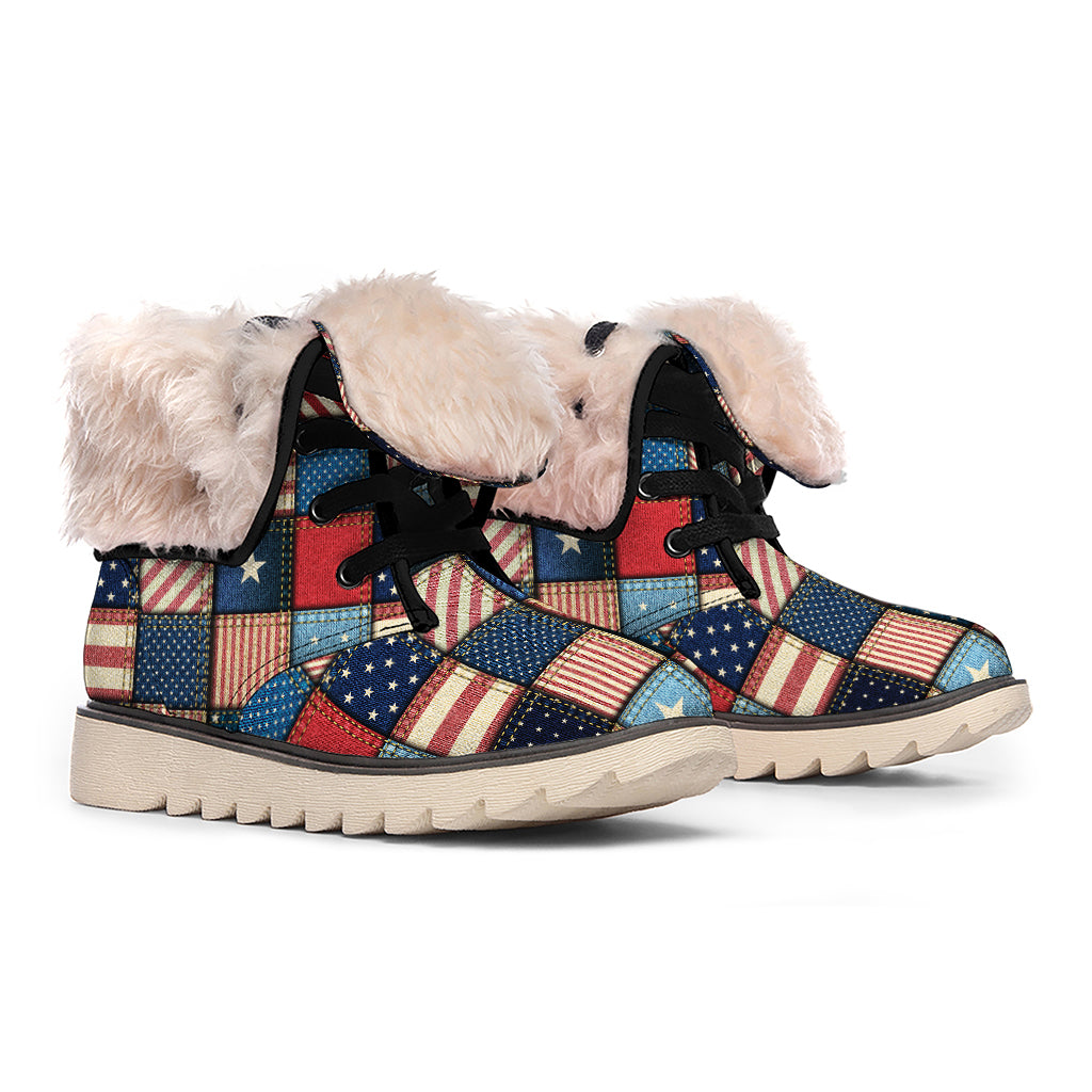 USA Denim Patchwork Pattern Print Winter Boots