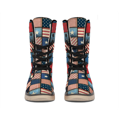 USA Denim Patchwork Pattern Print Winter Boots