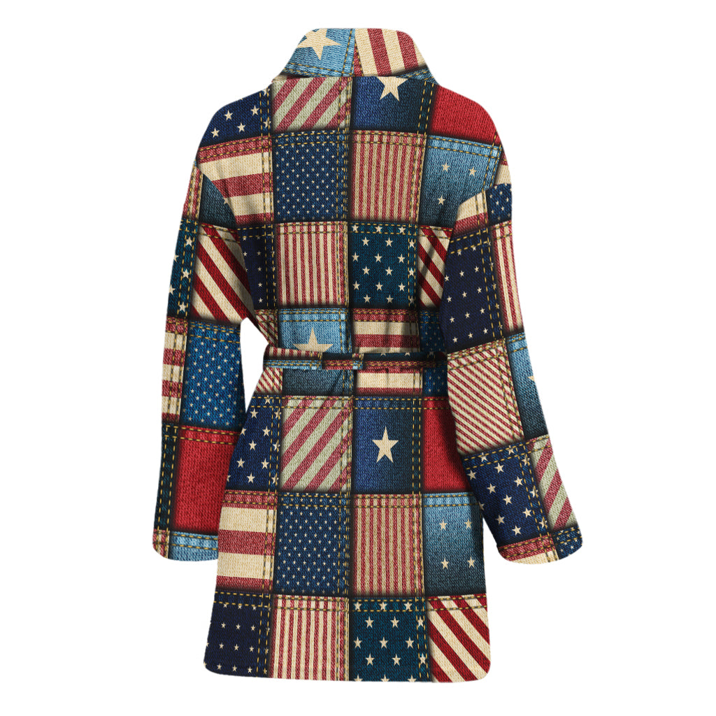 USA Denim Patchwork Pattern Print Women's Bathrobe