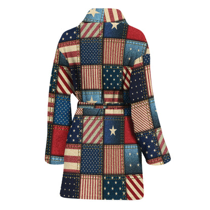USA Denim Patchwork Pattern Print Women's Bathrobe