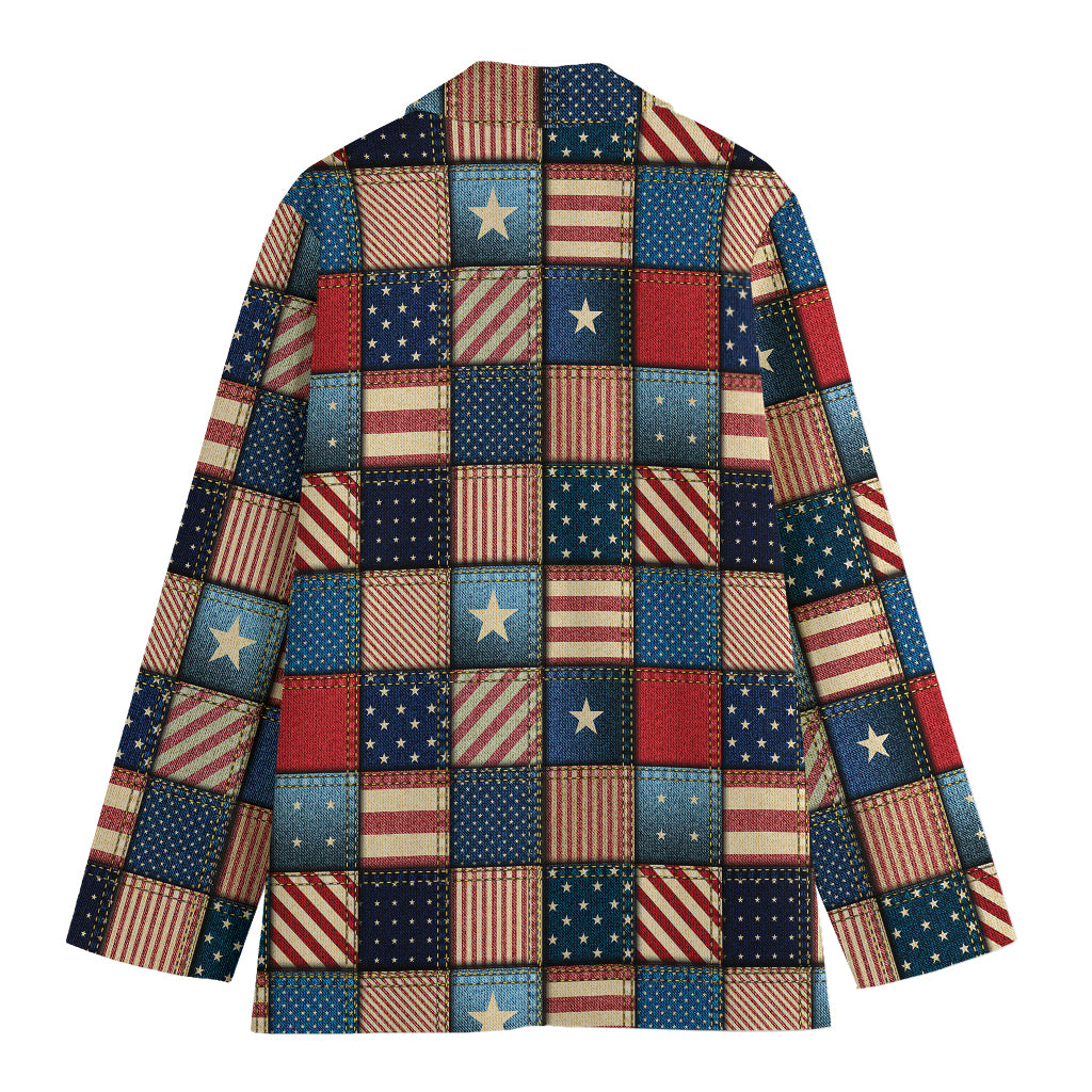 USA Denim Patchwork Pattern Print Women's Blazer