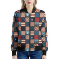USA Denim Patchwork Pattern Print Women's Bomber Jacket