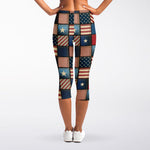 USA Denim Patchwork Pattern Print Women's Capri Leggings