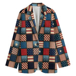 USA Denim Patchwork Pattern Print Women's Cotton Blazer