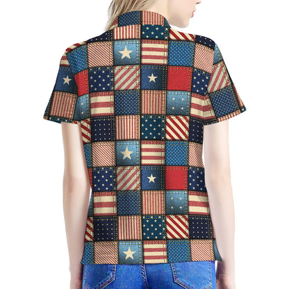 USA Denim Patchwork Pattern Print Women's Polo Shirt
