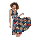 USA Denim Patchwork Pattern Print Women's Sleeveless Dress