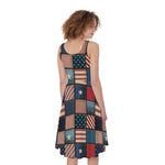 USA Denim Patchwork Pattern Print Women's Sleeveless Dress