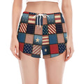USA Denim Patchwork Pattern Print Women's Split Running Shorts