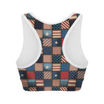 USA Denim Patchwork Pattern Print Women's Sports Bra