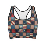 USA Denim Patchwork Pattern Print Women's Sports Bra