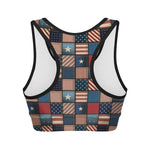 USA Denim Patchwork Pattern Print Women's Sports Bra