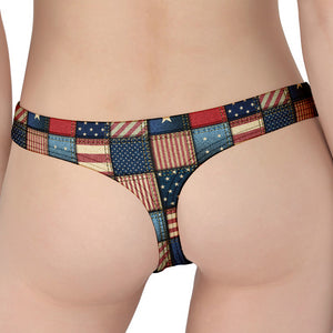 USA Denim Patchwork Pattern Print Women's Thong