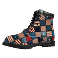 USA Denim Patchwork Pattern Print Padded Collar Lace Up Boots