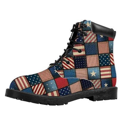 USA Denim Patchwork Pattern Print Work Boots