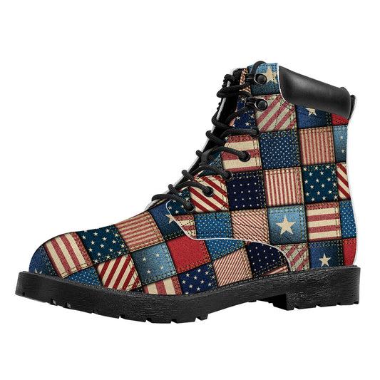 USA Denim Patchwork Pattern Print Work Boots