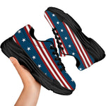 USA Independence Day Pattern Print Black Chunky Shoes