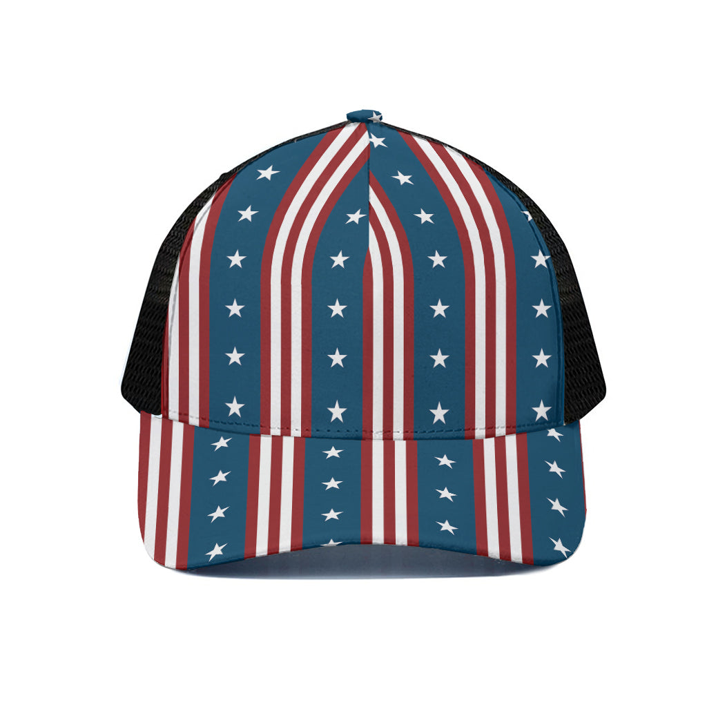 USA Independence Day Pattern Print Black Mesh Trucker Cap
