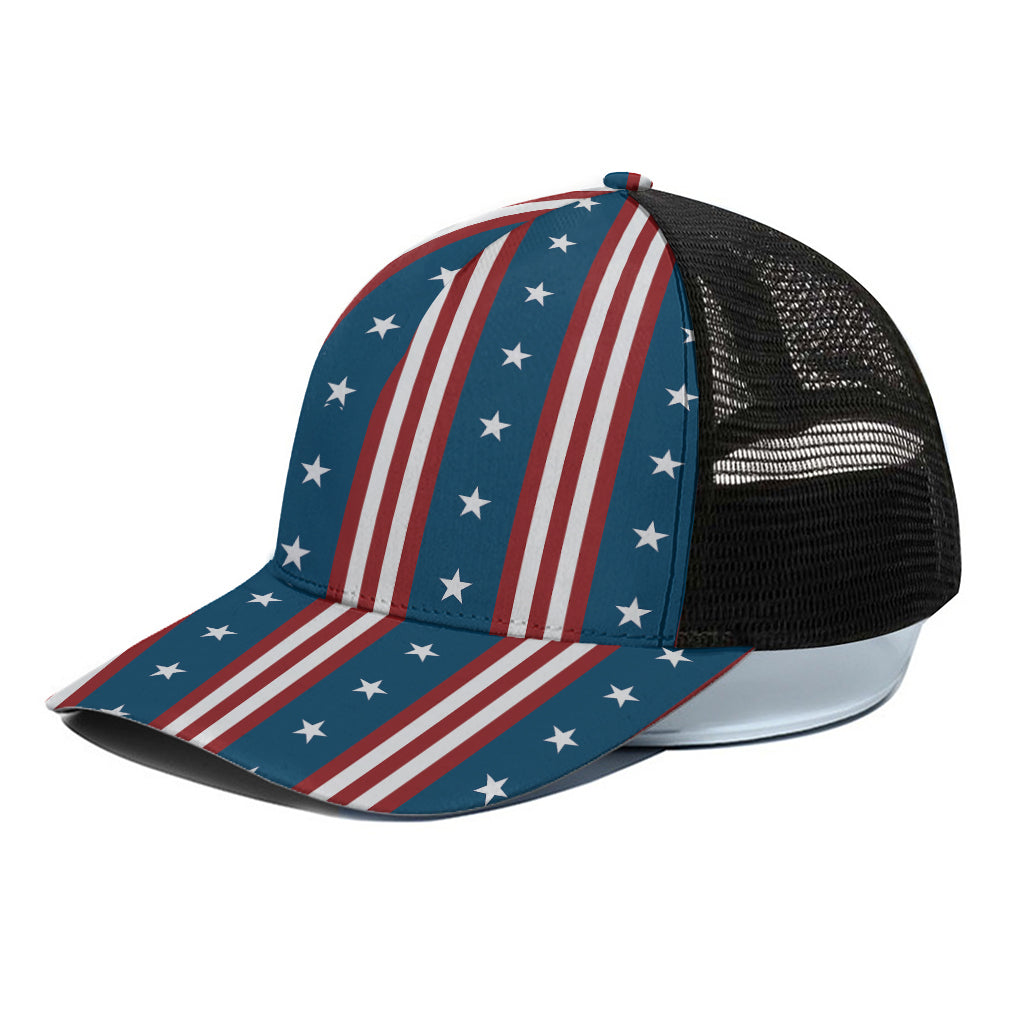USA Independence Day Pattern Print Black Mesh Trucker Cap