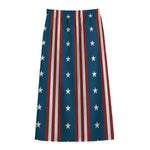 USA Independence Day Pattern Print Cotton Front Slit Maxi Skirt