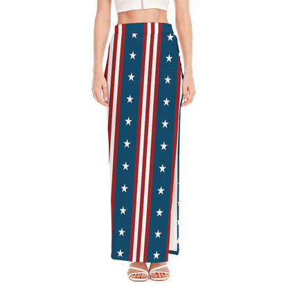 USA Independence Day Pattern Print High Slit Maxi Skirt