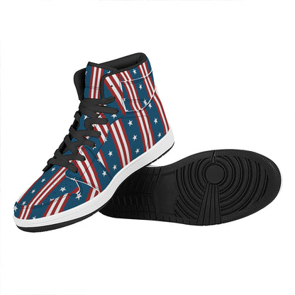USA Independence Day Pattern Print High Top Leather Sneakers