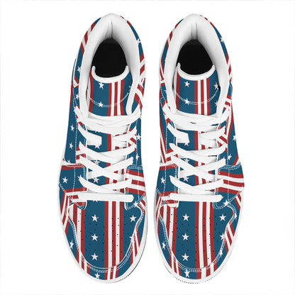 USA Independence Day Pattern Print High Top Leather Sneakers