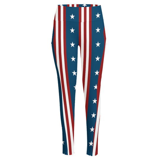 USA Independence Day Pattern Print High-Waisted Pocket Leggings