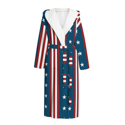 USA Independence Day Pattern Print Hooded Bathrobe