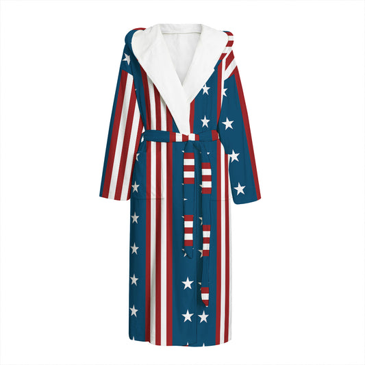 USA Independence Day Pattern Print Hooded Bathrobe
