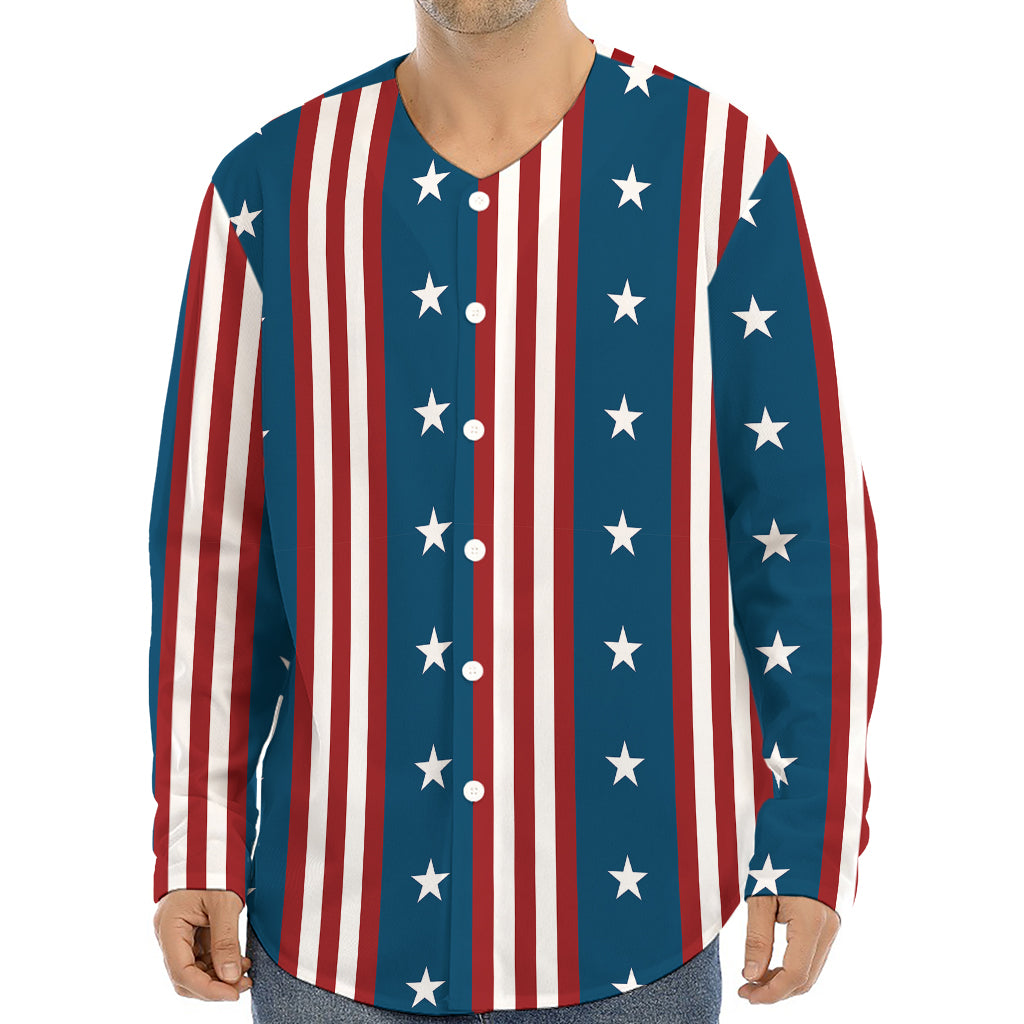 USA Independence Day Pattern Print Long Sleeve Baseball Jersey