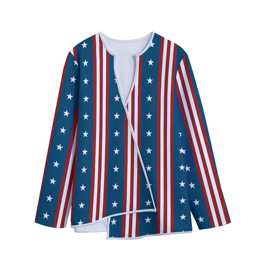 USA Independence Day Pattern Print Long Sleeve Short Coat