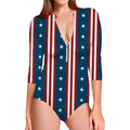 USA Independence Day Pattern Print Long Sleeve Swimsuit