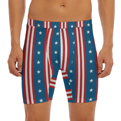 USA Independence Day Pattern Print Men's Long Boxer Briefs