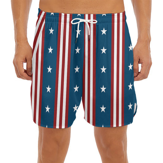 USA Independence Day Pattern Print Men's Split Running Shorts