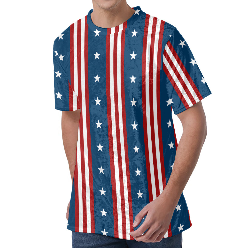 USA Independence Day Pattern Print Men's Velvet T-Shirt