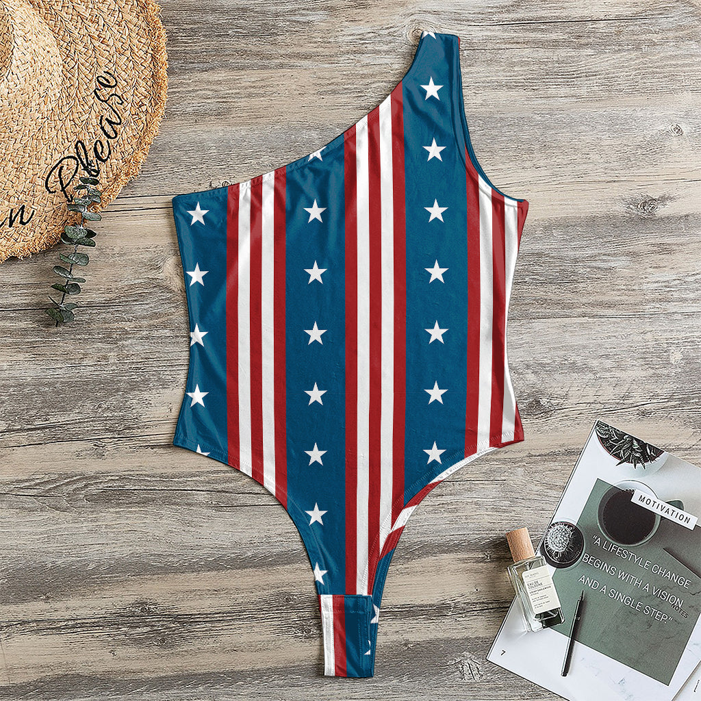 USA Independence Day Pattern Print One Shoulder Bodysuit