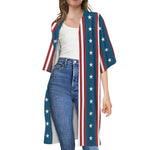 USA Independence Day Pattern Print Open Front Beach Cover Up