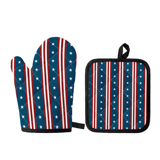 USA Independence Day Pattern Print Oven Mitt And Pot Holder Set