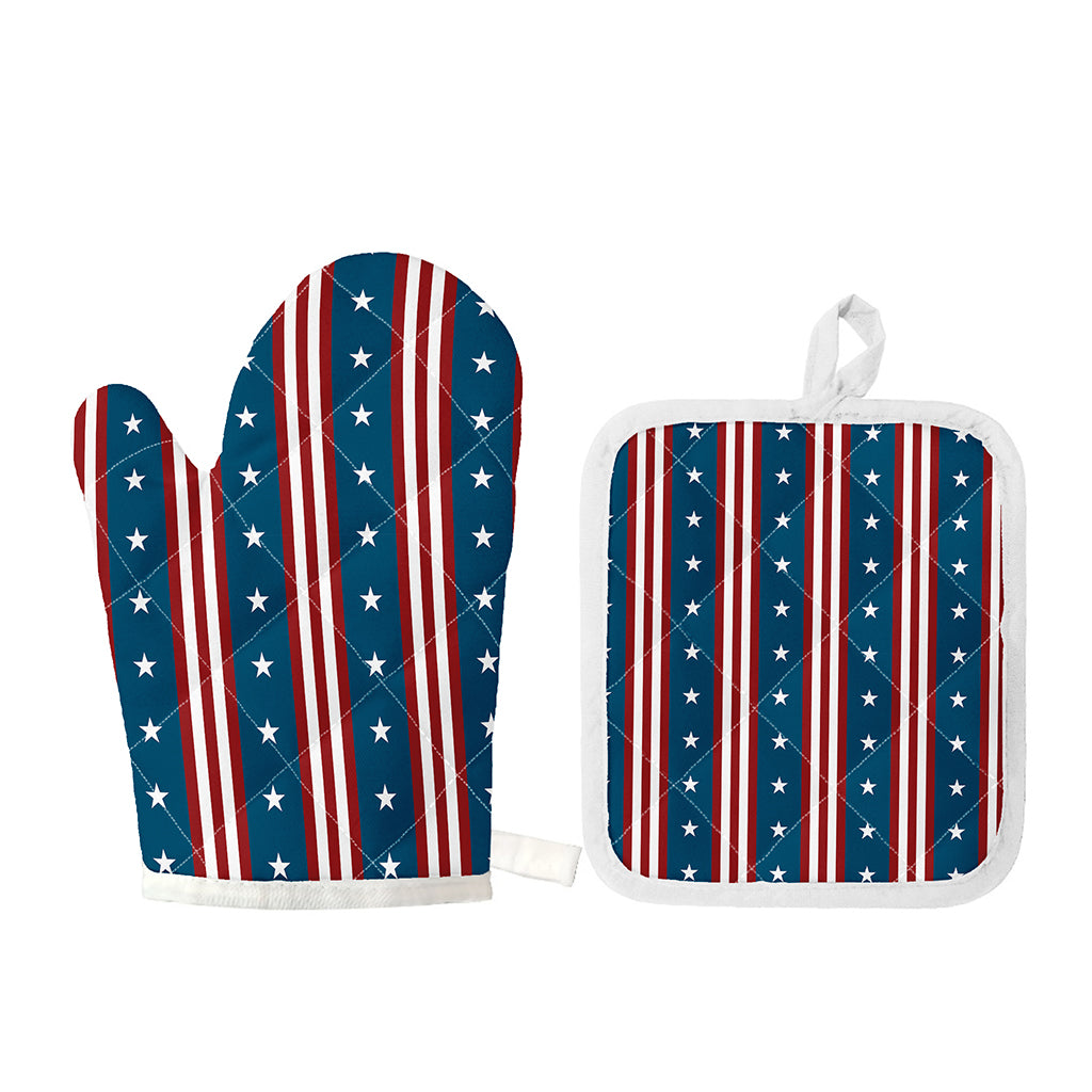 USA Independence Day Pattern Print Oven Mitt And Pot Holder Set