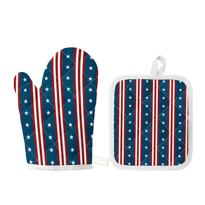 USA Independence Day Pattern Print Oven Mitt And Pot Holder Set