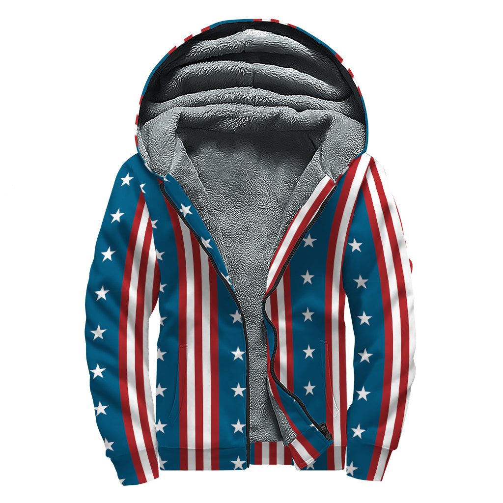 USA Independence Day Pattern Print Sherpa Lined Zip Up Hoodie