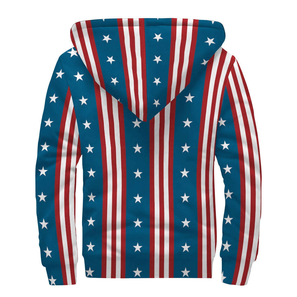 USA Independence Day Pattern Print Sherpa Lined Zip Up Hoodie