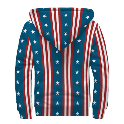 USA Independence Day Pattern Print Sherpa Lined Zip Up Hoodie