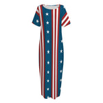 USA Independence Day Pattern Print Short Sleeve Long Nightdress