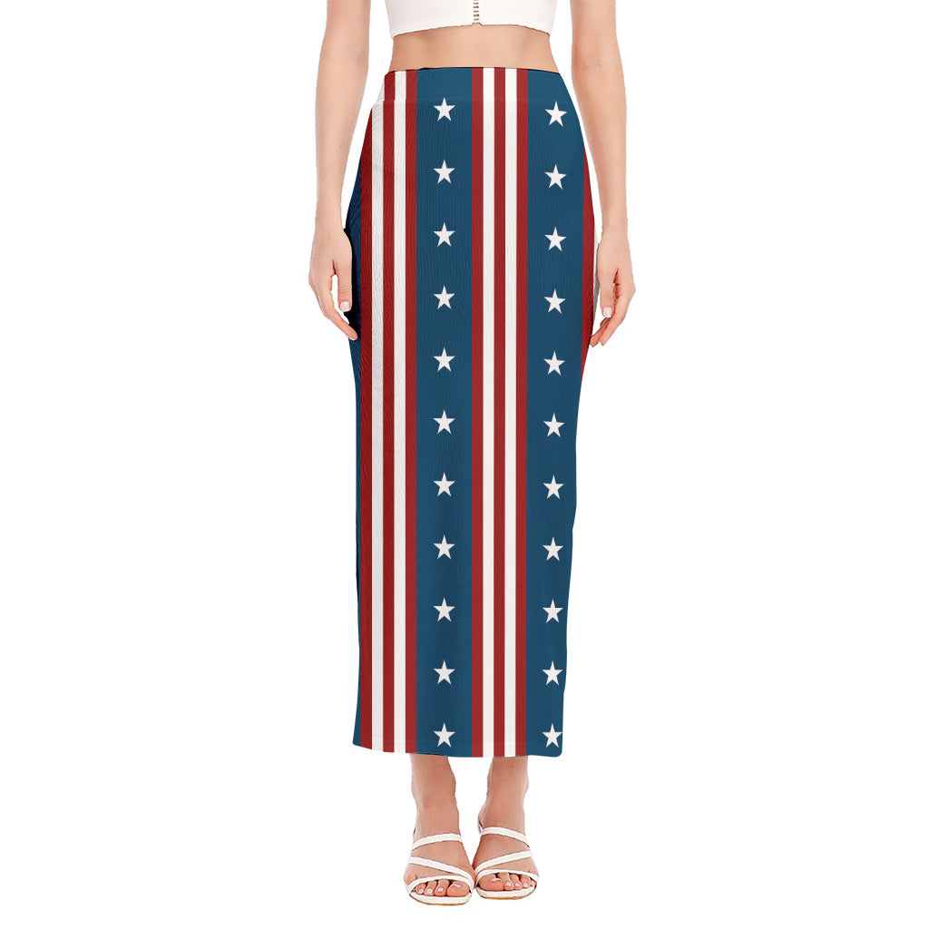 USA Independence Day Pattern Print Side Slit Maxi Skirt