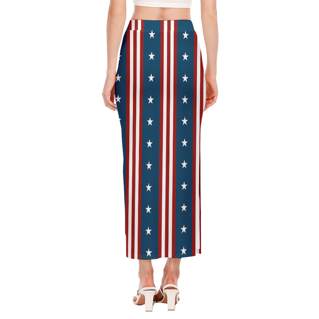USA Independence Day Pattern Print Side Slit Maxi Skirt