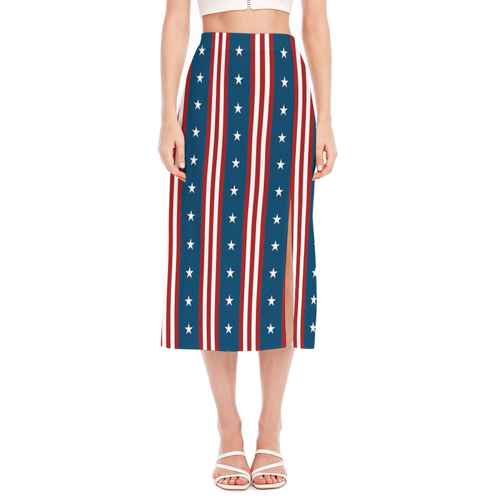 USA Independence Day Pattern Print Side Slit Midi Skirt