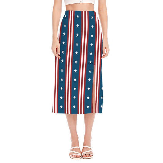 USA Independence Day Pattern Print Side Slit Midi Skirt